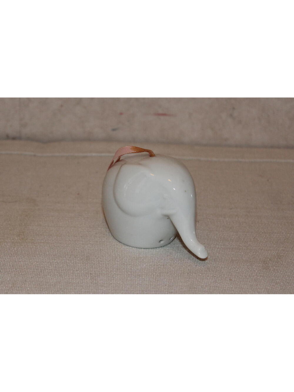 Vintage White Ceramic Elephant Sachet with Pink Ribbon